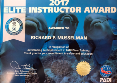 Richard Musselman PADI 2017 Elite Instructor Award